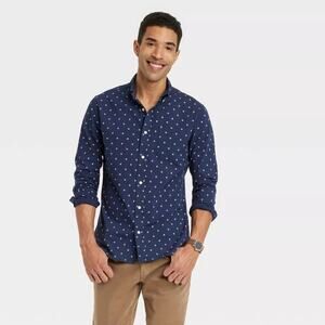 NWT goodfellow blue white floral long sleeve Career Casual button up stretch L